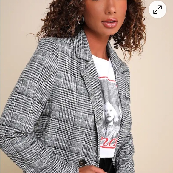 Lulus Chilly Out Black and White Glen Plaid Long Coat M - Picture 4 of 8